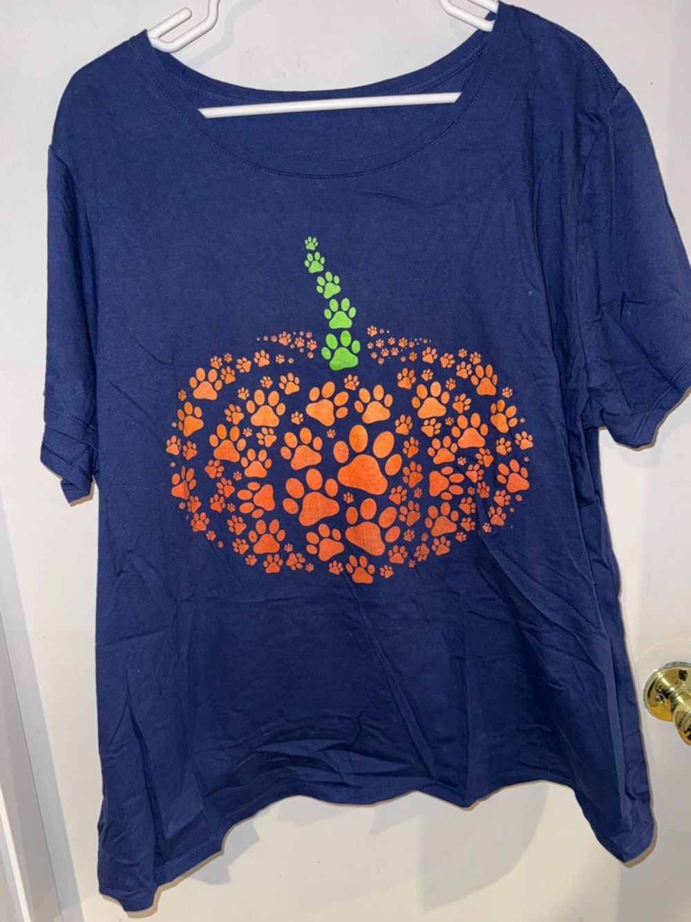 Navy Blue Pawprint Halloween Pumpkin Basic Crew Neck Tee plus size 4x